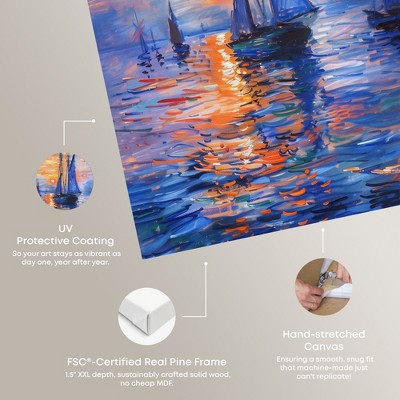 Night Sea Breeze Blue and Orange Sailing Canvas Wall Art, 24" x 36"