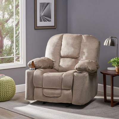 Luxurious Manual Recliner Chair with Skin-Friendly Fabric and Dual Cup Holders, Pushback Recliner Chair for Adults, CENGHU Upholstered Armchair