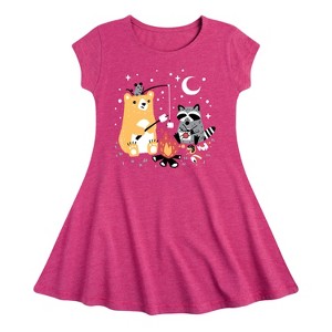 Girls' - Instant Message - Animal Friendly Campfire Fit & Flair Cap Sleeve Graphic Dress - 1 of 4