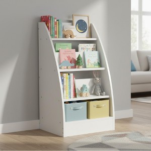 FurnitureR Bookcase with 4-Tier Open Storage, Small Wooden Book Rack Display Stand, Bookshelf Storage Organizer for Playroom, Bedroom, Living Room - 1 of 4