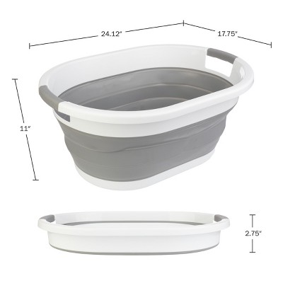 Gray and White 39L Collapsible Plastic Laundry Basket