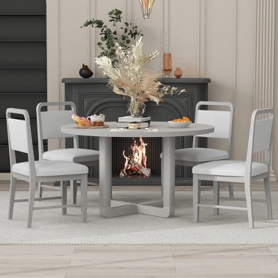 Dining Set Of 4 Chairs, Dining Sets 5 Piece, Dining Set Solid Wood, Dining Sets Round With Upholstered Chairs-Cuddlewood
