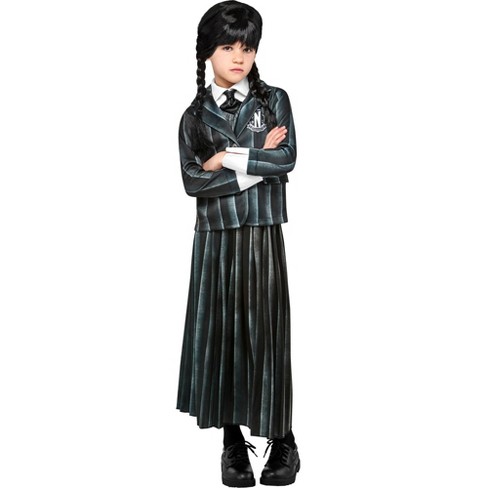 Kids Wednesday Addams Black Dance Dress with Belt Halloween Cosplay Costume