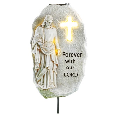 Collections Etc Solar Powered Forever with our Lord Memorial Stake Grey