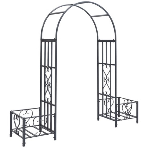 Outsunny Metal Garden Arbor With Planter Boxes Various Climbing Plant ...