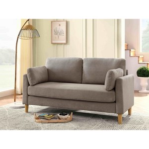 Racxily Modern Minimalist 2-Seater Sofa, Loveseat Couch Soft Sofa for Living Room, Khaki - 1 of 4