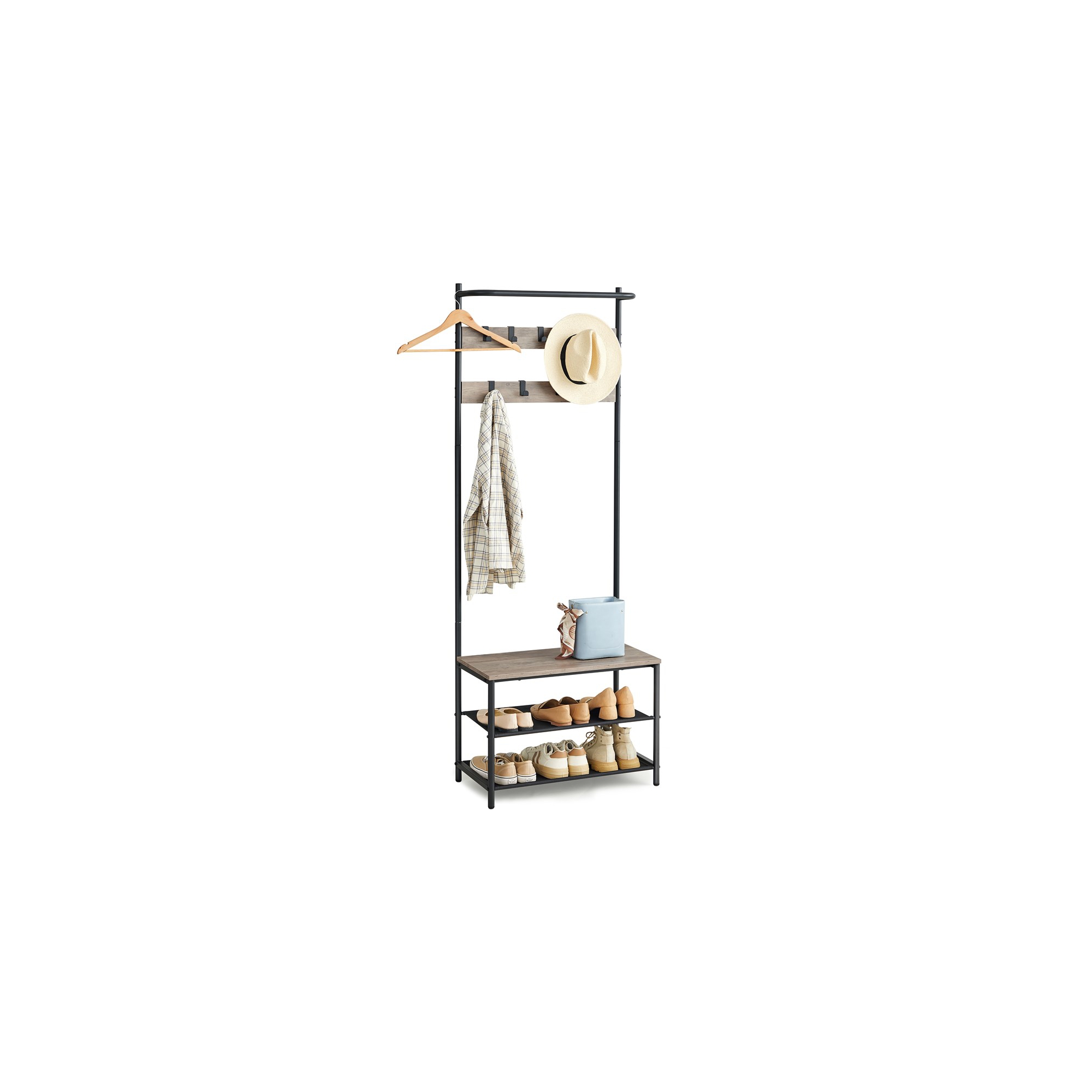 VASAGLE Coat Rack with Shoe Storage, Hall Tree Greige and Black
