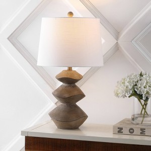 JONATHAN Y Laken Minimalist Coastal Resin/Iron 3-Stack Cairn (Includes LED Light Bulb) Table Lamp Brown Wood Finish - 1 of 4