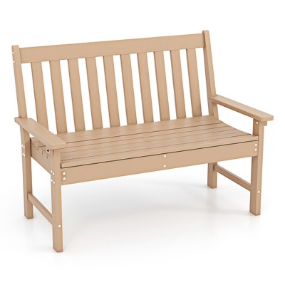 Tangkula Garden Bench All-Weather HDPE 2-Person Outdoor Bench for Front Porch Backyard Gray