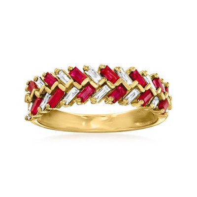 Ross-Simons 0.60 ct. t.w. Ruby and .28 ct. t.w. Diamond Baguette Ring in 14kt Yellow Gold