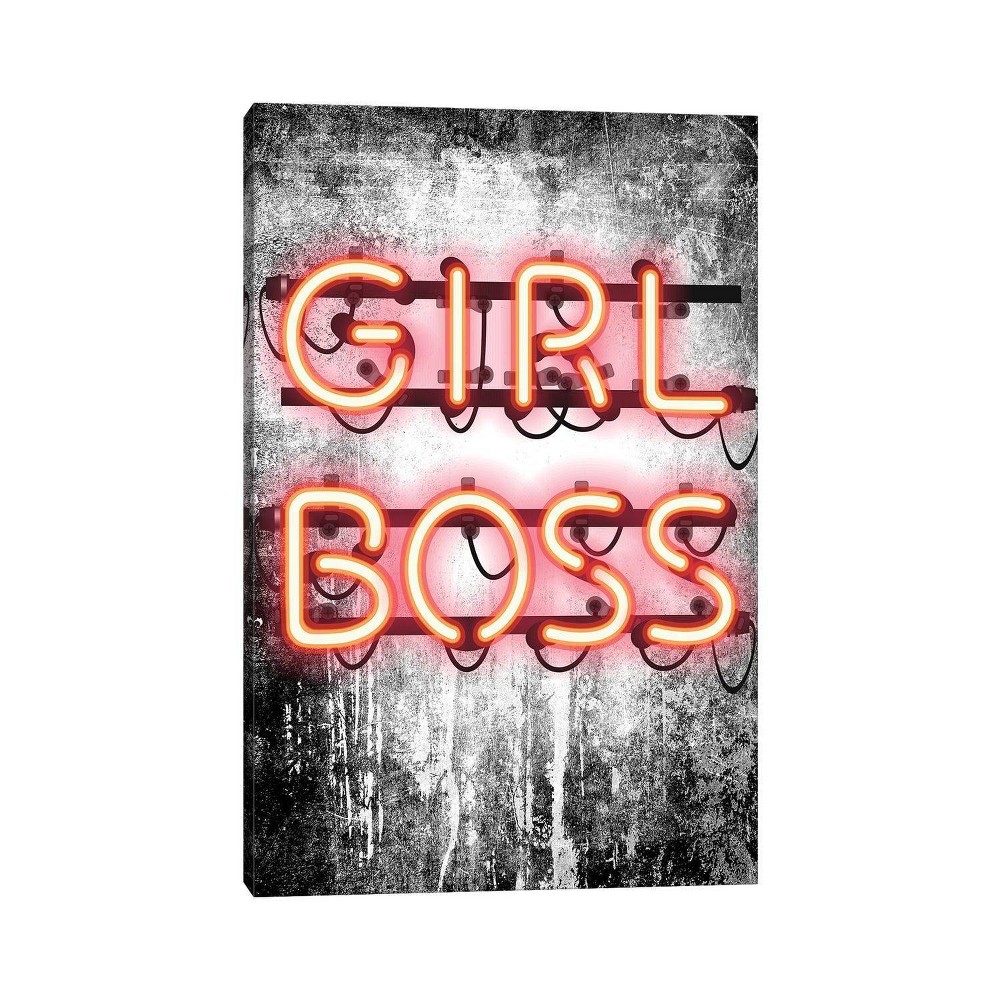 Photos - Other Decoration iCanvas 26"x18"x1.5" Girl Boss Neon Sign by Amanda Greenwood Unframed Wall Canvas : Modern Digital Art Canvas