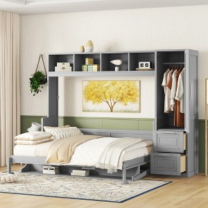 Queen Size Murphy Bed with Closet and Drawers for Bedroom or Apartment - 1 of 4