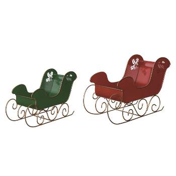 Transpac Metal 15.25 in. Multicolor Christmas Merry Sleigh Container Set of 2