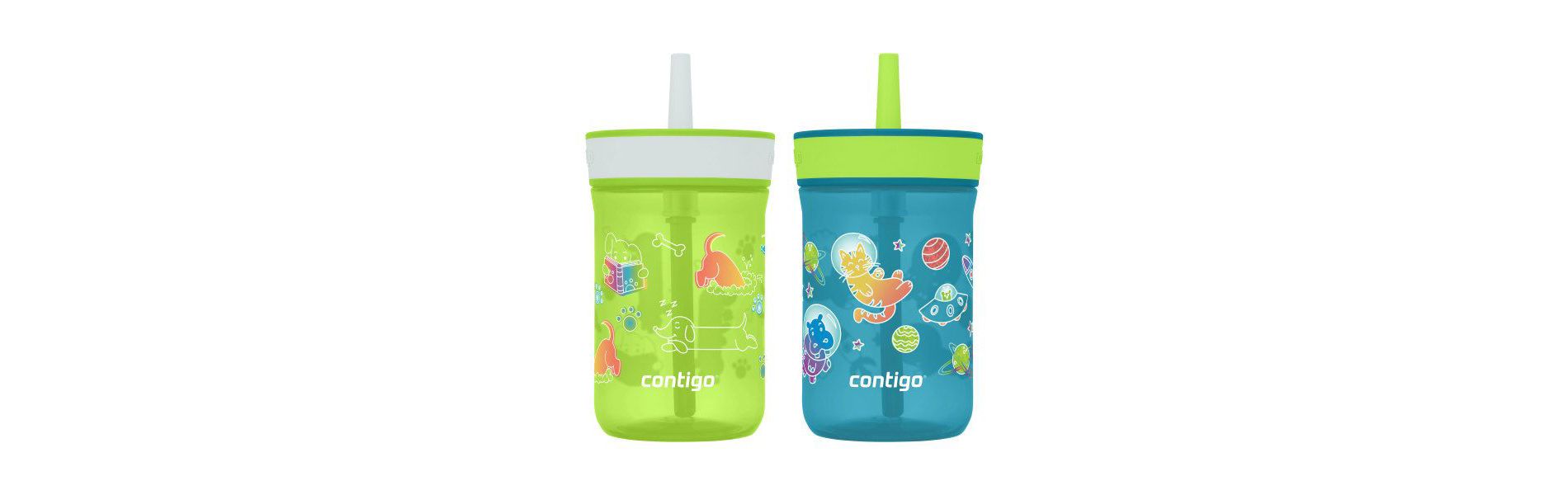 Contigo Kids’ Leighton Straw Tumbler with Spill-Proof Lid, 14oz., 2 Pack
