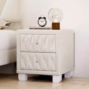 SEVOBAL Nightstands Elegant Velvet Bedside Table with 2 Drawers and Crystal Knob Handles for Bedroom Storage, Beige, 18.1"*18.1"*20" - 1 of 4
