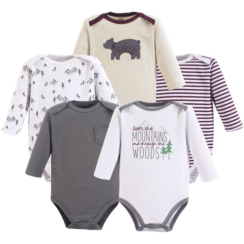 Yoga Sprout Baby Boy Cotton Long-Sleeve Bodysuits 5pk, Mountains, 1 of 2
