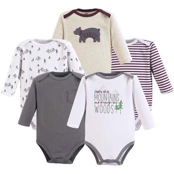 Yoga Sprout Baby Boy Cotton Long-Sleeve Bodysuits 5pk, Mountains