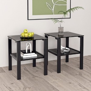 2-Piece Glass End Table, 2 Layer Square Side Table With Tempered Glass Tabletop And Storage Shelf, Modern Coffee Table - 1 of 4