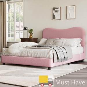 Jojoka Modern Bed Frame Upholstered in Soft Boucle Fabric, Sturdy Wooden Slats, No Gap Headboard, Easy Assembly, No Box Spring Needed - 1 of 4