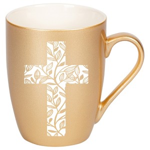 Elanze Designs Cross Leaf Vegas Gold 10 ounce New Bone China Coffee Cup Mug - 1 of 1