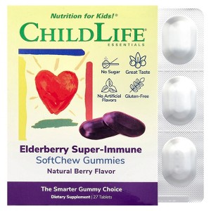 ChildLife Essentials Kids, Elderberry Super-Immune SoftChew Gummies, Natural Berry, 27 Tablets - 1 of 4