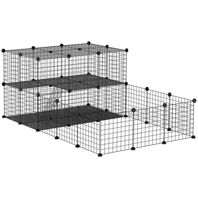 PawHut Pet Playpen Small Animal Cage with Door, Customizable Metal Wire Fence for Guinea Pigs, Puppies, Kittens, 14 x 14 in, 1 of 8