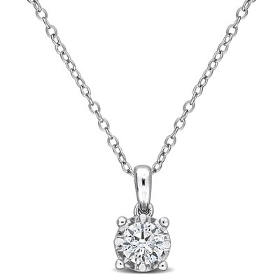 CREATED FOREVER | Sterling Silver 1 CT TW Oval Lab-Grown Diamond Pendant with Chain, 18 inch- - Multiple Carat Size Options