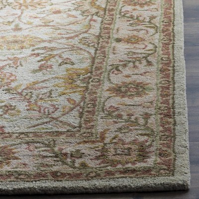 Ivory and Light Green Handmade Wool Tufted Area Rug 2' x 3'