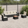 vidaXL 7 Piece Patio Sofa Set with Cushions Black Poly Rattan - Black and Cream - 2 of 4