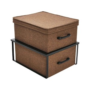 Household Essentials Stacking Storage Boxes with Laminate Top Black Oak: Decorative Storage with Lid, MDF & Canvas - 1 of 4