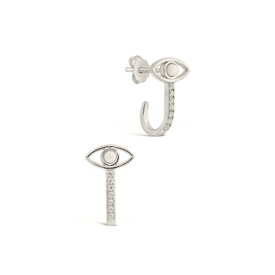 SHINE by Sterling Forever Sterling Silver Opal Evil Eye Suspender Stud Earrings