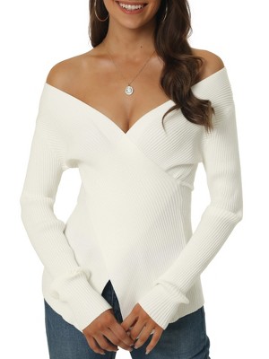 Seta T Women's V Neck Wrap Long Sleeve Criss Cross Casual Pullover Sweater
