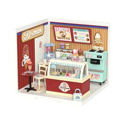 ROBOTIME 3D Puzzles DIY Miniature Dollhouse Ice Cream Shop, Dessert Shop Building Set Toys Playset, Decorative Ornaments, Multicolored, 6"*6.4"*6"