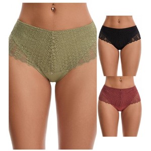 INSPIRE CHIC 3 Packs Women's Mid Rise Breathable Soft Lace Overlay Underwear Seamless Hipster Briefs - 1 of 4