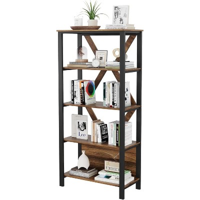 5/4/3 Tier Industrial Bookshelf with LED Lights, Metal Display Book Case, Open Book Shelf Organizer