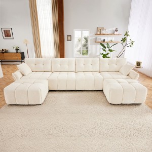 GDFStudio Shirley 142" Tufted Upholstered Chenille 4-Seater U-Sectional Sofa with Two Ottomans - 1 of 4
