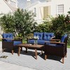 4-Piece Outdoor Patio Conversation Set, PE Rattan Garden Furniture Patio Couch Set with Acacia Wood Table, Armrests chairs–Maison Boucle - 2 of 4