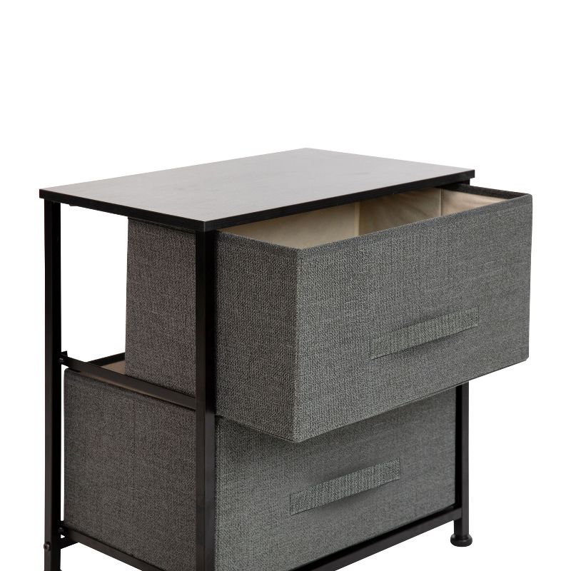 Emma and Oliver 2 Drawer Storage Stand with Wood Top & Dark Fabric Pull Drawers, 6 of 12