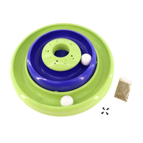 Coastal Pet Turbo Catnip Hurricane Cat Toy - Interactive Double Cat Toy  Ball Track - for Cats and Kittens - Green and Blue - 16