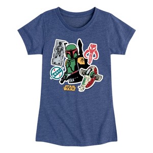 Girls' - Star Wars - Boba Fett Stickers Fitted Short Sleeve Graphic T-Shirt - 1 of 4