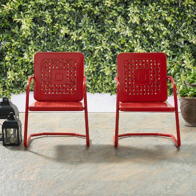 Set of 2 Red Steel Retro Outdoor Arm Chairs