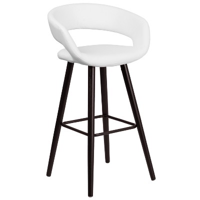 Merrick Lane 29 Inch Cappuccino Brown Wood Ultramodern Bar Counter Stool With White Upholstered Seat