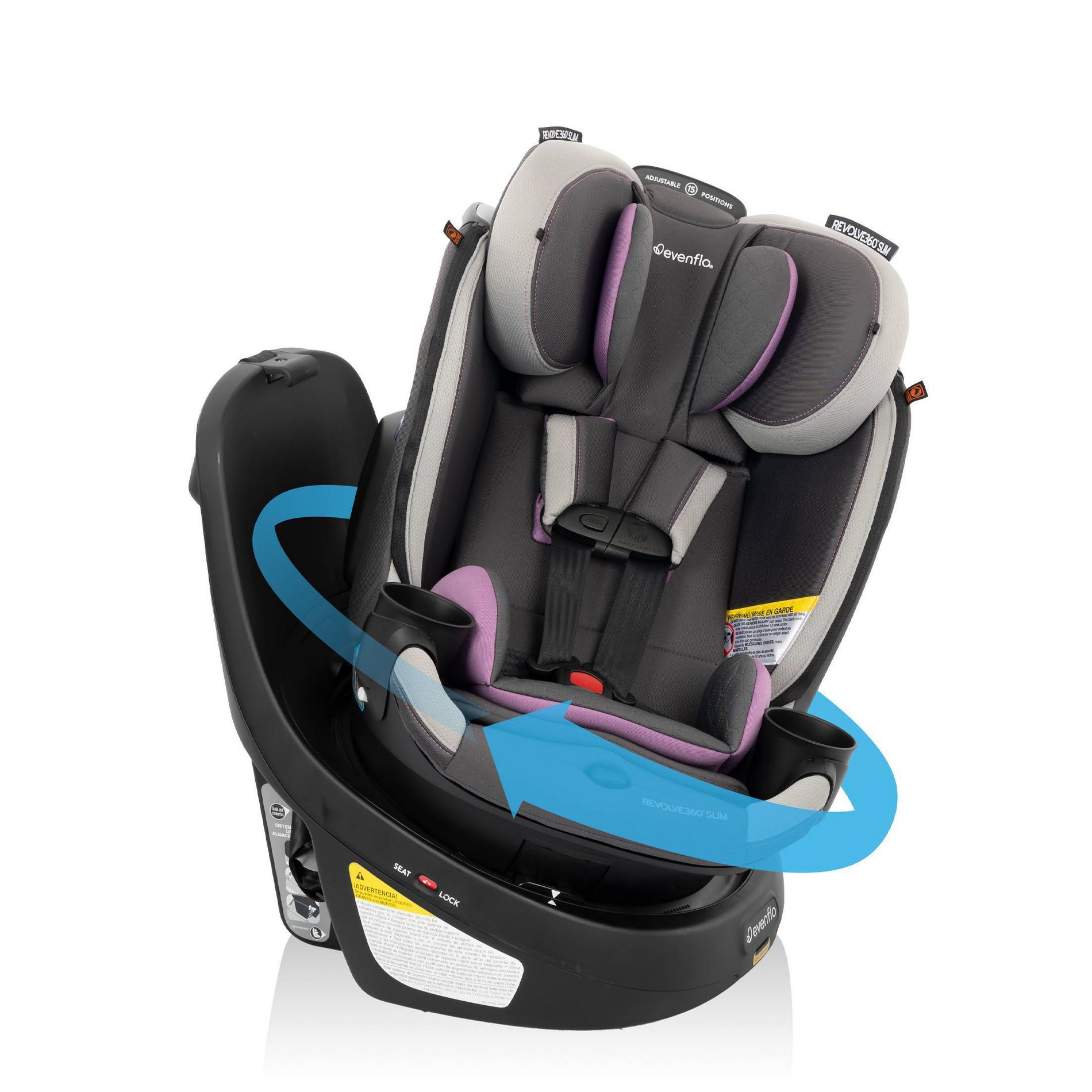 Evenflo Revolve 360 Slim 2-in-1 Rotational Convertible Car Seat with Quick Clean Cover - Sutton Purple