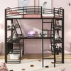 Twin Size Loft Bed with 4 Layers of Shelves and L-shaped Desk, Stylish Metal Frame Bed with a set of Sockets, USB Ports and Wireless Charging, Black - 2 of 4