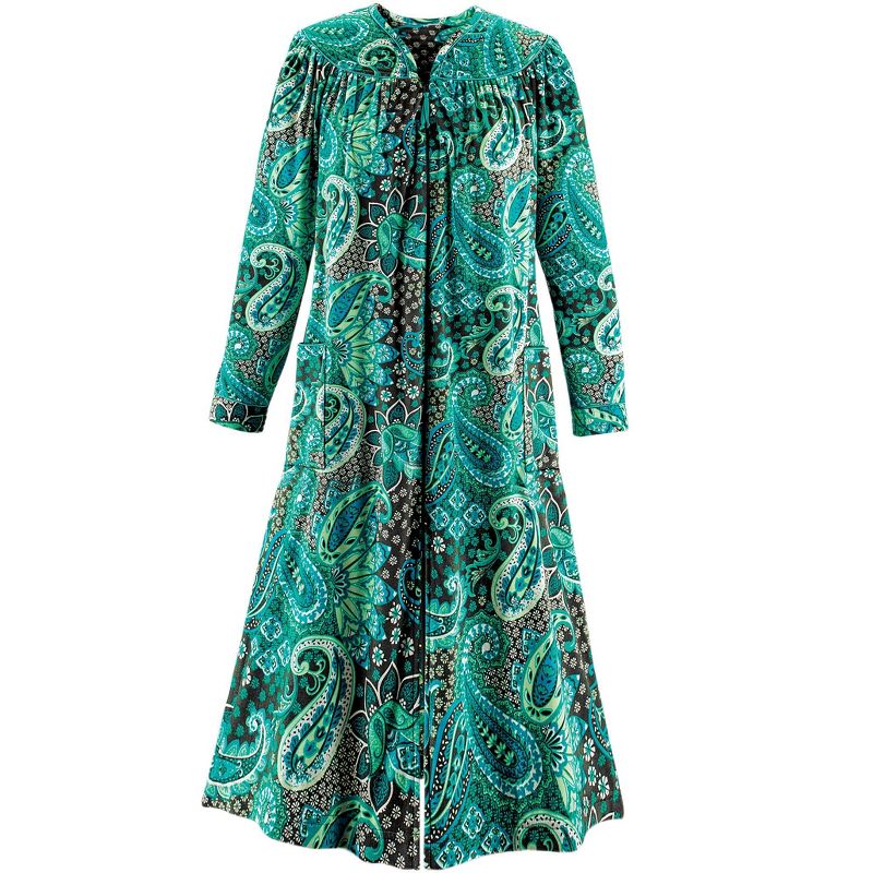 Collections Etc Paisley Zip-Front Long-Sleeve Fleece Quilted Polyester Robe, 3 of 5