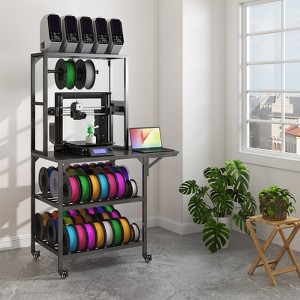 3D Printer Stand, Rolling 3D Printer Filament Storage Stand, Spools Holder Cart with Wheels, Printer Workbench for Home Office Workshop - 1 of 4