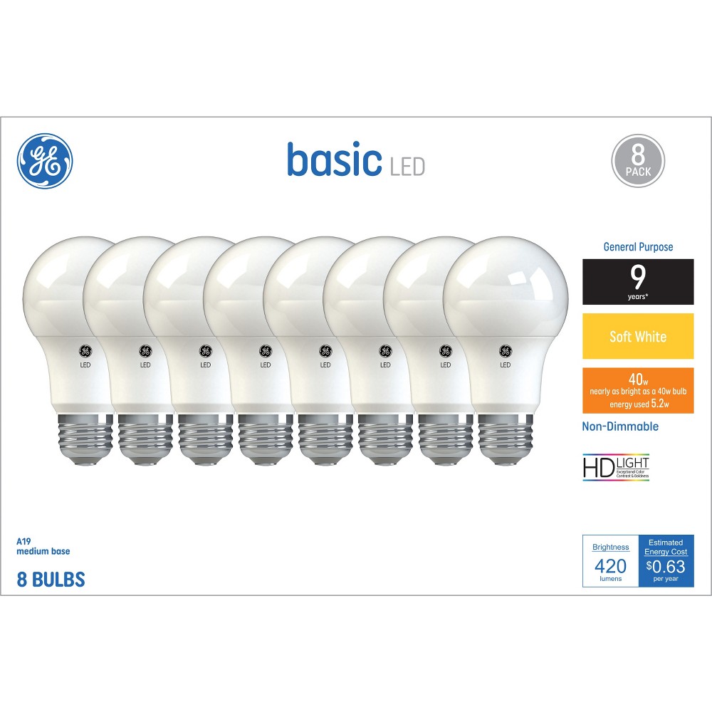 Photos - Light Bulb General Electric GE 8pk 40W Basic A19 LED  Soft White 