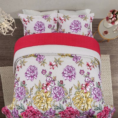 Lush Floral 3-Piece Comforter Set King Size, Elegant Bedding with 1 Comforter & 2 Pillowcases, Soft, Lightweight & Cozy