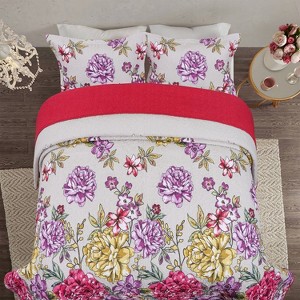 Lush Floral 3-Piece Comforter Set King Size, Elegant Bedding with 1 Comforter & 2 Pillowcases, Soft, Lightweight & Cozy - 1 of 4