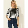 INSPIRE CHIC Women's Elbow Sleeves Boat Slim Fit Casual Stripe Animal Print Multi Floral Pattern T-Shirt - 3 of 4